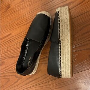 Michael Kors Black Leather Espadrille Platform Loafers